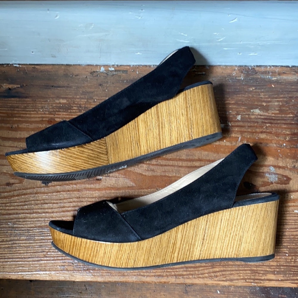 FENDI suede sling back open toe wedges size 9 (40)